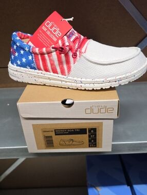 Hey Dude Wendy Sox Tri Slip-On Sneakers - Red White Blue Stars & Stripes